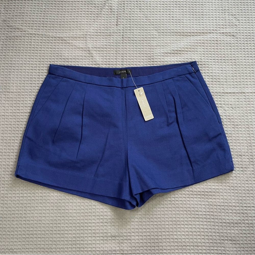 New J.Crew‎ Pleated Pique Shorts 8 Womens Textured Blue Cotton Preppy